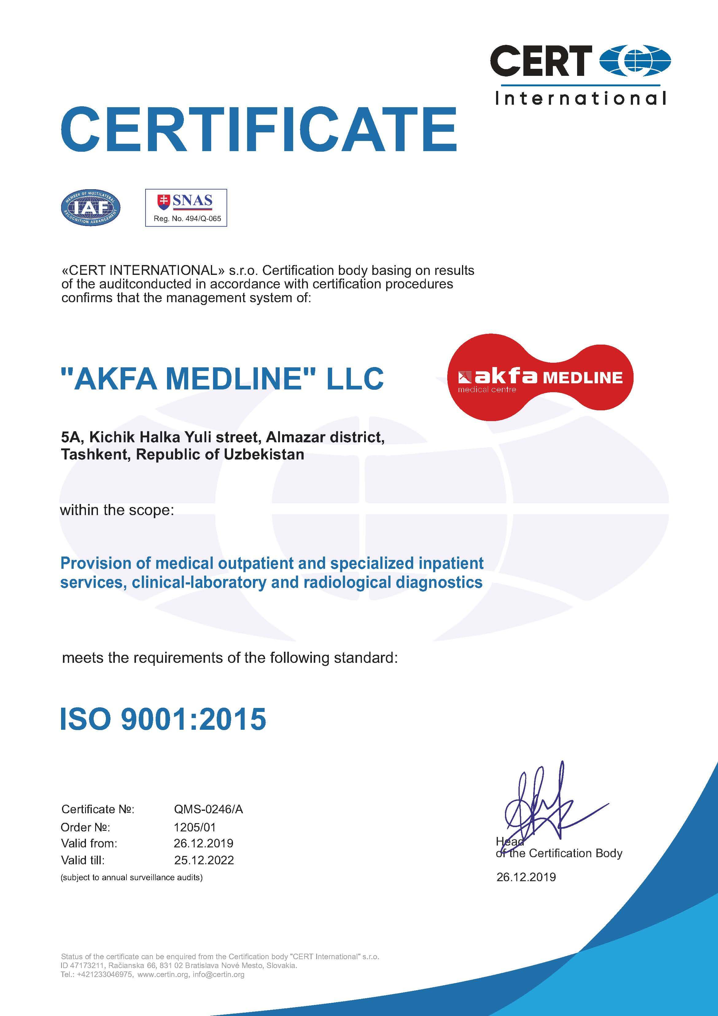 ISO 9001:2015 QMS-0246/A